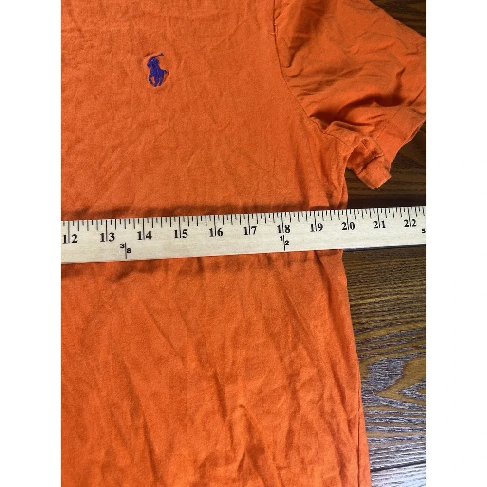 Polo Ralph Lauren Crew Neck T-Shirt Mens L Orange Short Sleeve Blue Pony Logo
